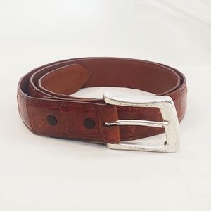 Vintage Brown Crocodile Leather Belt with Silver Buckle